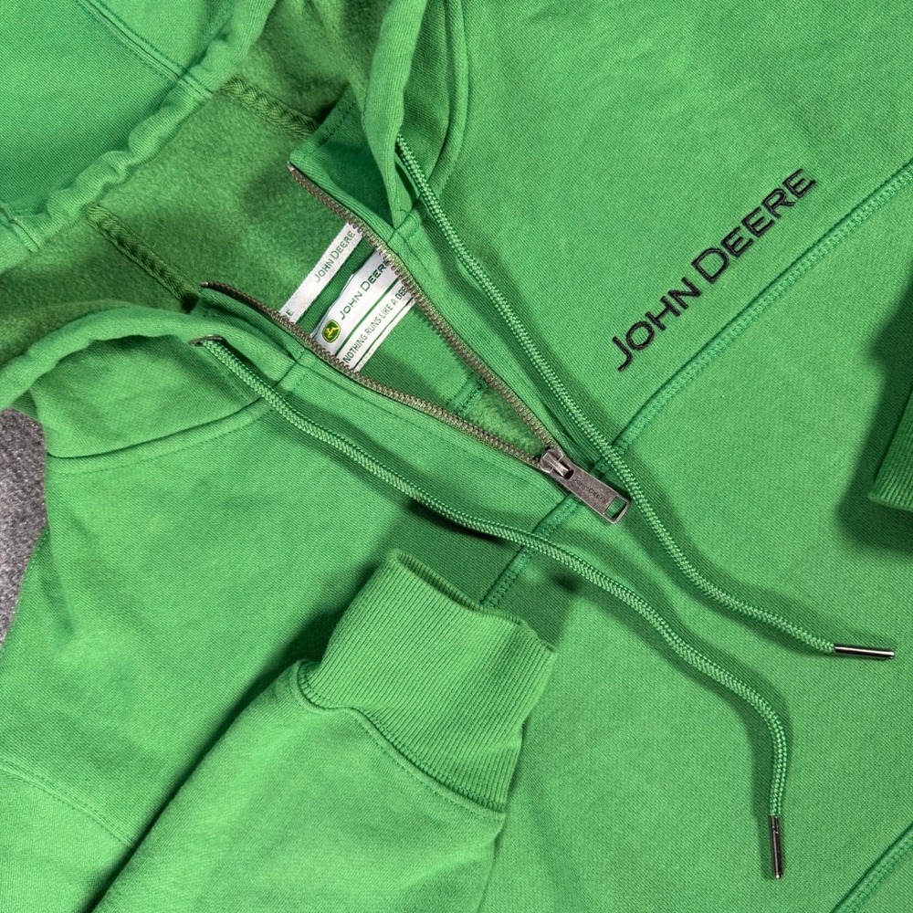 John Deere Mens Green Full Zip Fleece Hoodie Sweatshirt Embroidered Logo #4237